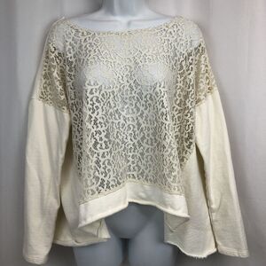 Anthropologie Others Follow Womens Large Oversized Crochet Pullover Cream Top L